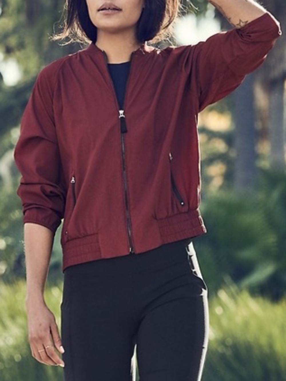 Athleta Amalfi UPF Bomber Jacket in Garnet Red Maroon Size Medium
